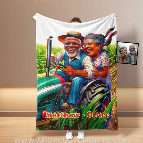 Blankets Personalized Famer Elderly Couple 3 Blanket | Custom Face & Name Couple Blanket