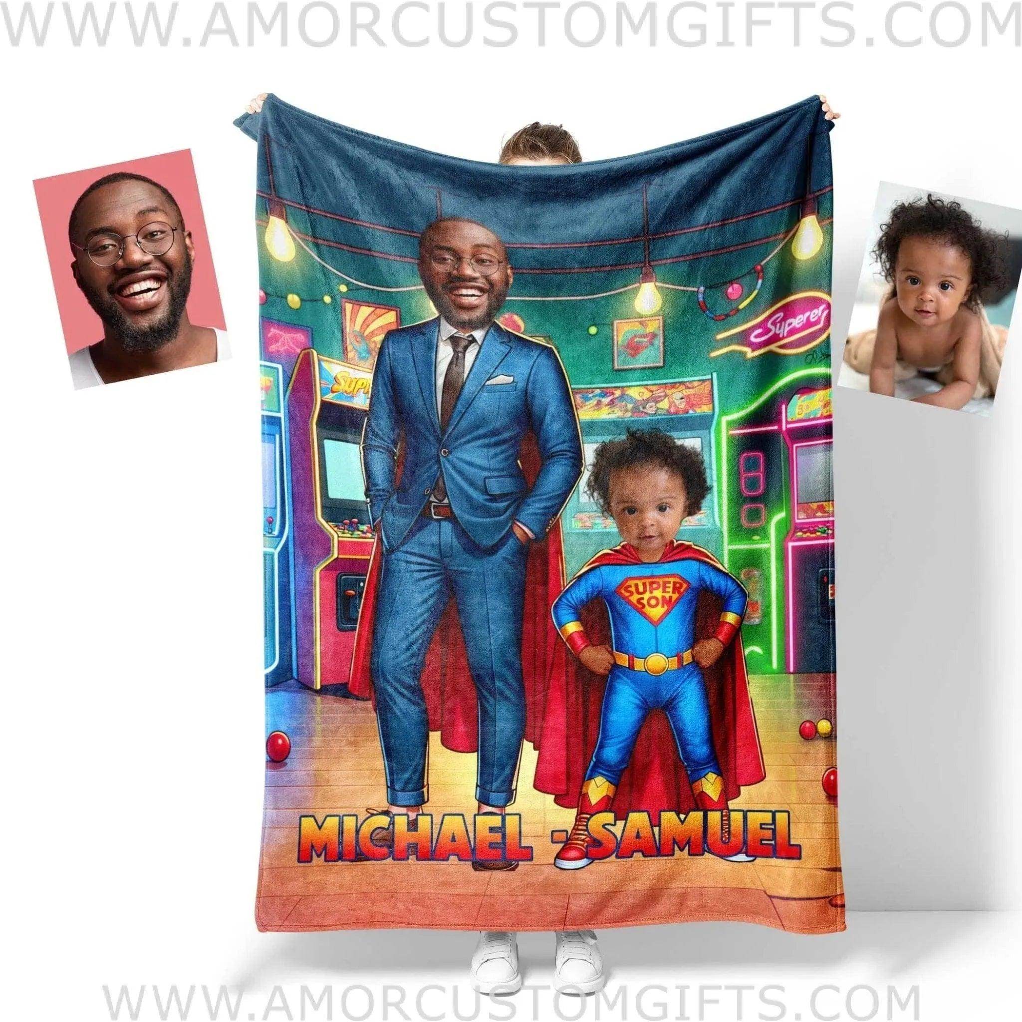Personalized Father Day s Super Dad Super Son Game House 2 Blanket Custom Father Son Blanket Amor Custom Gifts