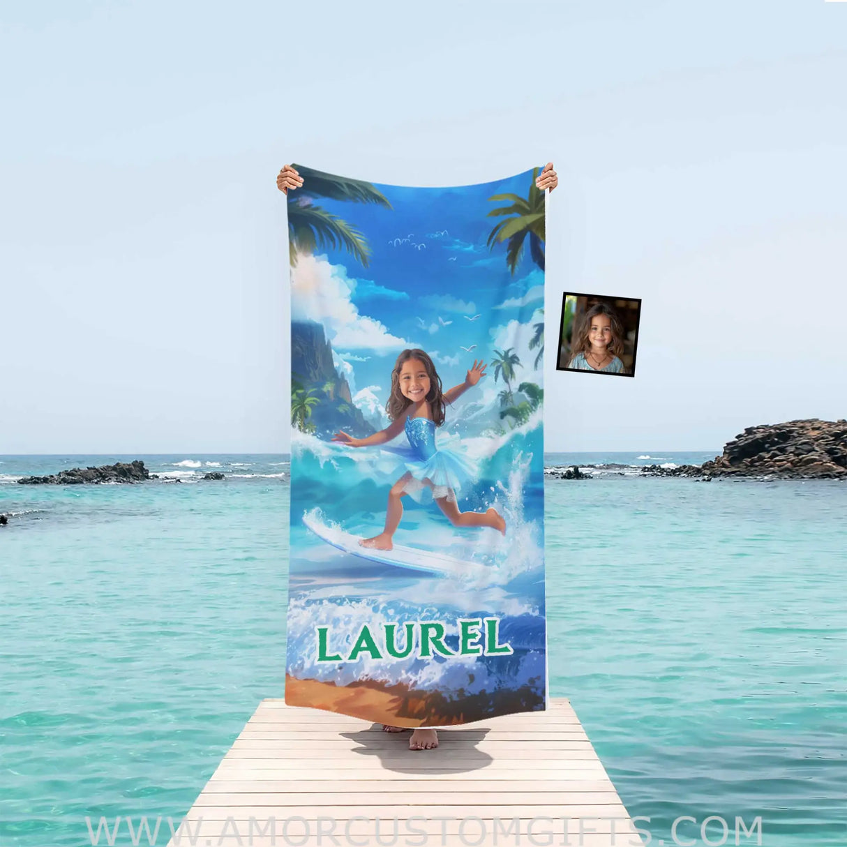 Towels Personalized Frozen Elsa Princess Summer Surfing Girl Photo Beach Towel