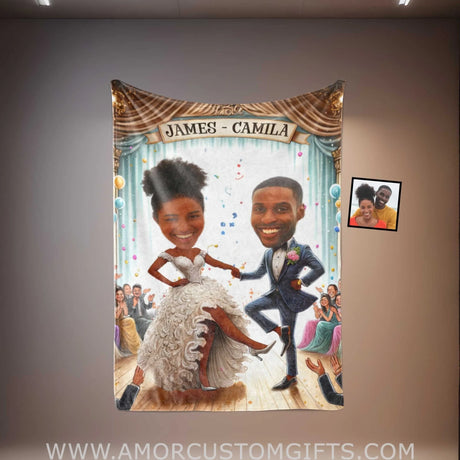 Blankets Personalized Funny Wedding Couple Blanket | Custom Face & Name Couple Blanket