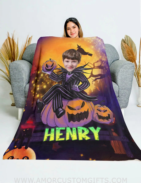 Blankets Personalized Halloween Character Blanket | Custom Face & Name Boy Blanket