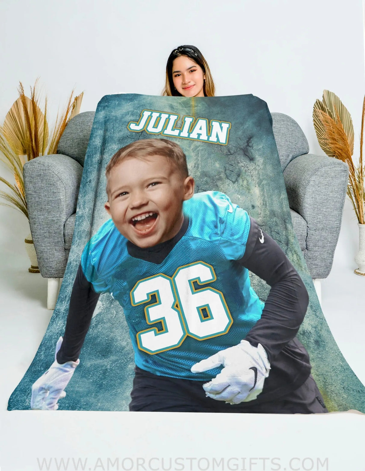 Blankets Personalized Jaguars Football Boy Blanket | Custom Face & Name Football Boys Blanket