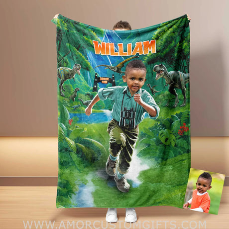 Blankets Personalized Jurassic Boy 2 Blanket | Custom Face & Name Boy Blanket