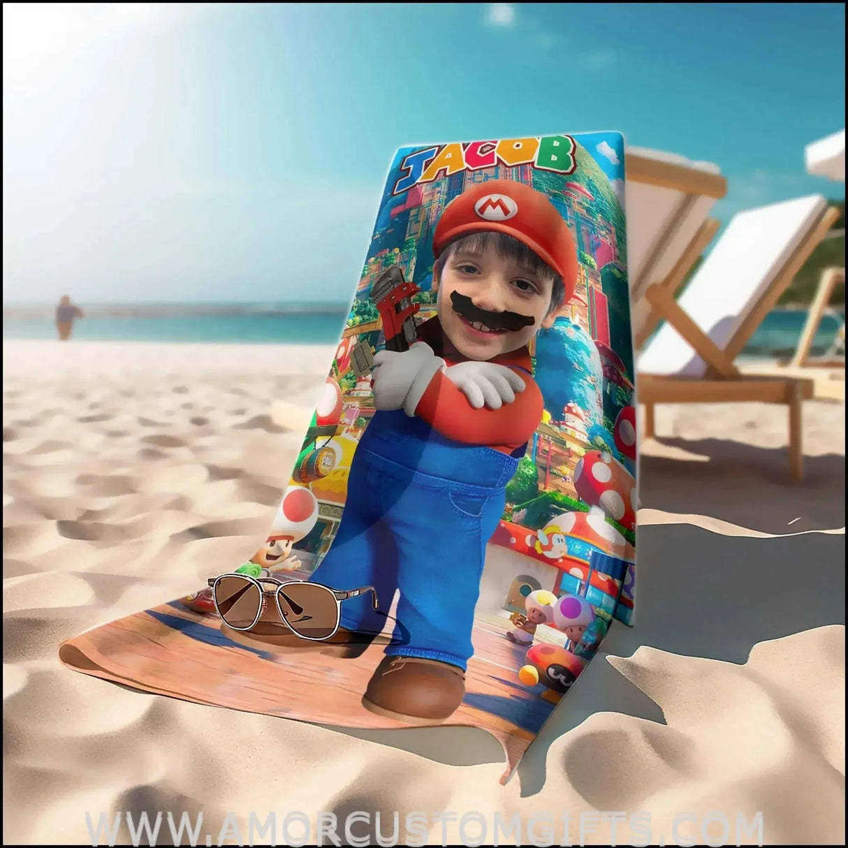 Towels Personalized Mario Mushroom City Photo Beach Towel