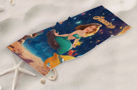Towels Personalized Mermaid Princess Girl Photo Beach Towel | Customized Princess Girl Beach Towel