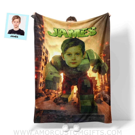 Blankets Personalized Minecraft Green Monster Blanket | Custom Name & Face Boy Blanket