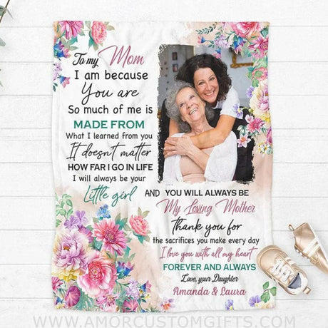 Blanket Personalized Mom Photo Blanket, “To My Mom, I Am Because You Are” Custom Photo Blanket, Mother's Day Gift, Gift From Daughter