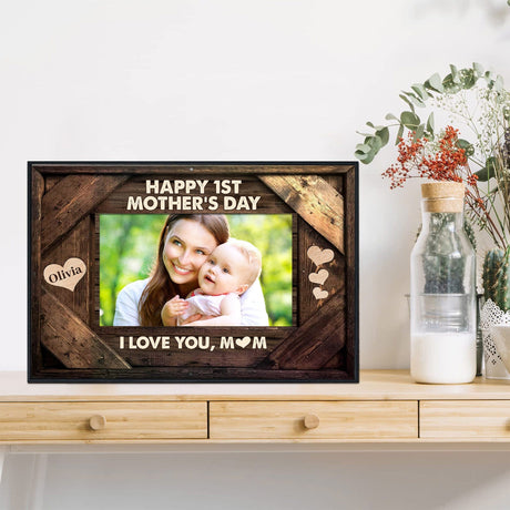 Posters, Prints, & Visual Artwork Personalized Happy 1st Mother's Day - Custom Photo & Name Poster Canvas Print