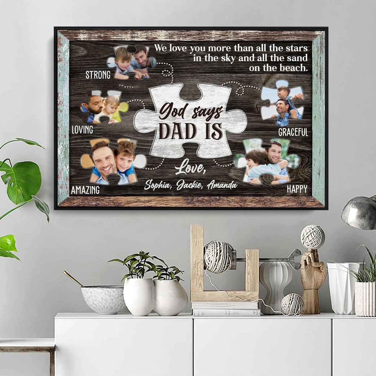 Posters, Prints, & Visual Artwork Personalized Father's Day God Says DAD Is Strong - Custom Photo & Name Poster Canvas Print