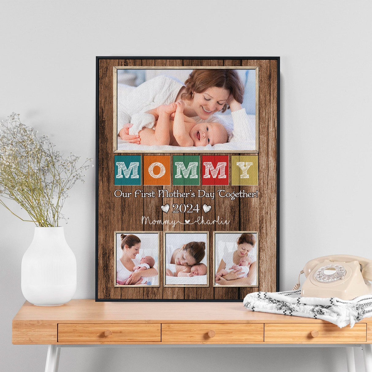 Posters, Prints, & Visual Artwork Personalized First Mother's Day Together - Custom Photo & Name Poster Canvas Print