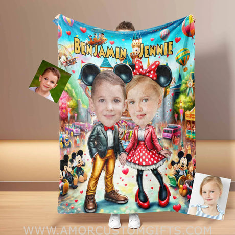 Blankets Personalized Mouse Couple 2 Blanket | Custom Face & Name Couple Blanket