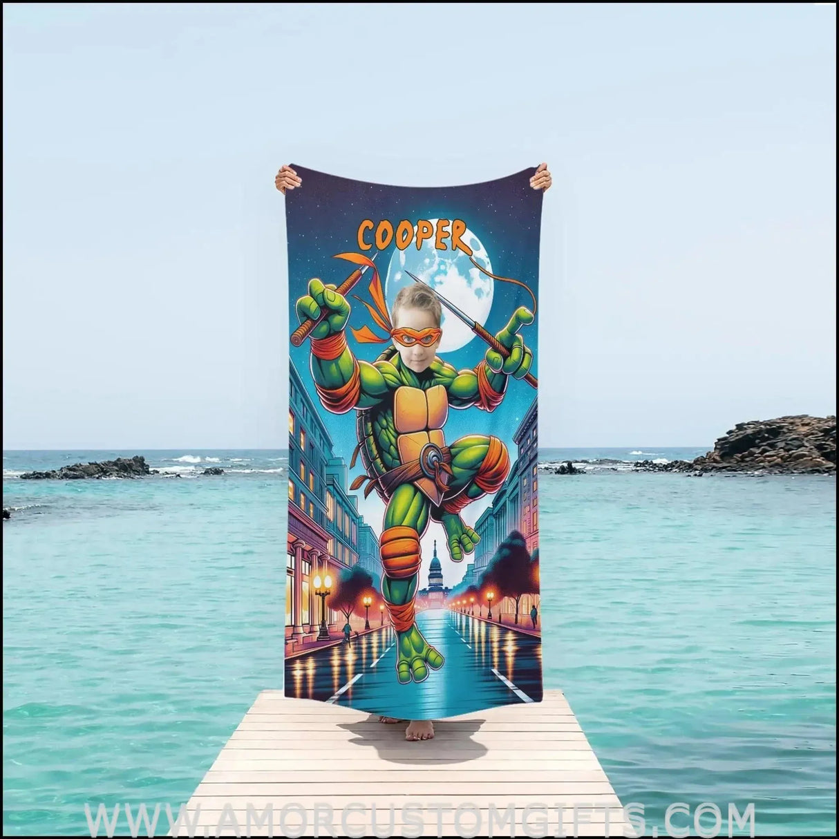 Towels Personalized Mutant Turtle Orange Bandana Don Beach Towel | Customized Ninja Boy Theme Pool Towel
