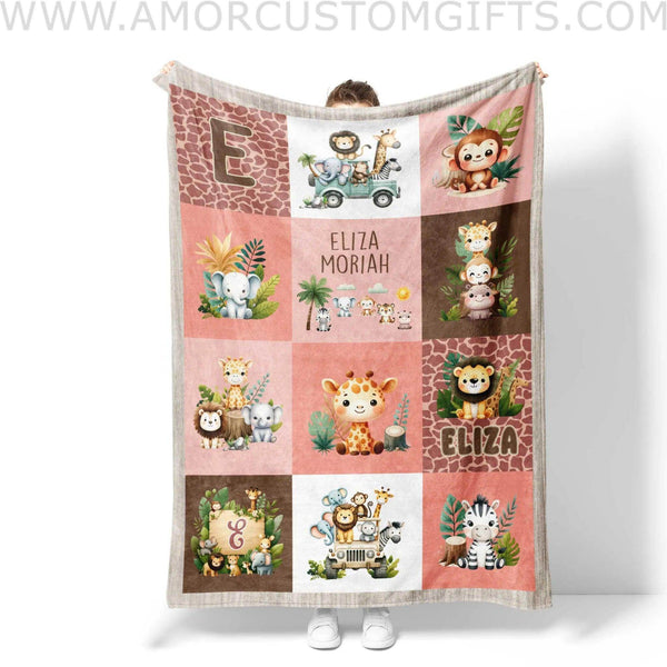 Personalized Name Baby Jungle Safari Monkey Blanket – Amor Custom Gifts