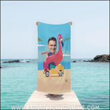 Towels Personalized Name & Photo Summer Flamingo Boy On Beach Towel
