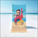 Towels Personalized Name & Photo Summer Flamingo Boy On Beach Towel