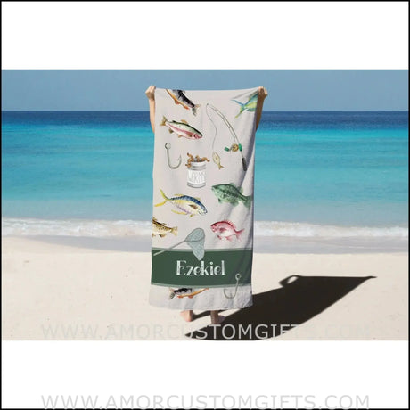 Towels Personalized Name Summer Go Fishing On Beach Towel