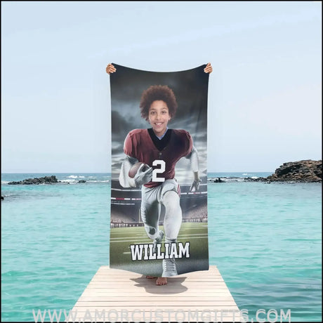 Towels Personalized NCAA Alabama Football Boy Crimson Tide Photo Beach Towel | Customized Name & Face Boy Towel