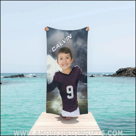 Towels Personalized NCAA Texas Football Boy A&M Aggies Photo Beach Towel | Customized Name & Face Boy Towel