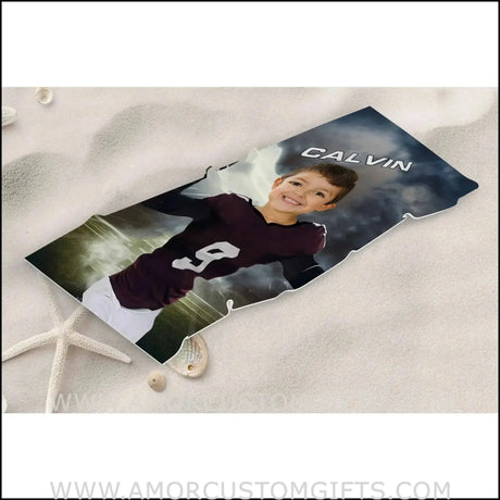 Towels Personalized NCAA Texas Football Boy A&M Aggies Photo Beach Towel | Customized Name & Face Boy Towel