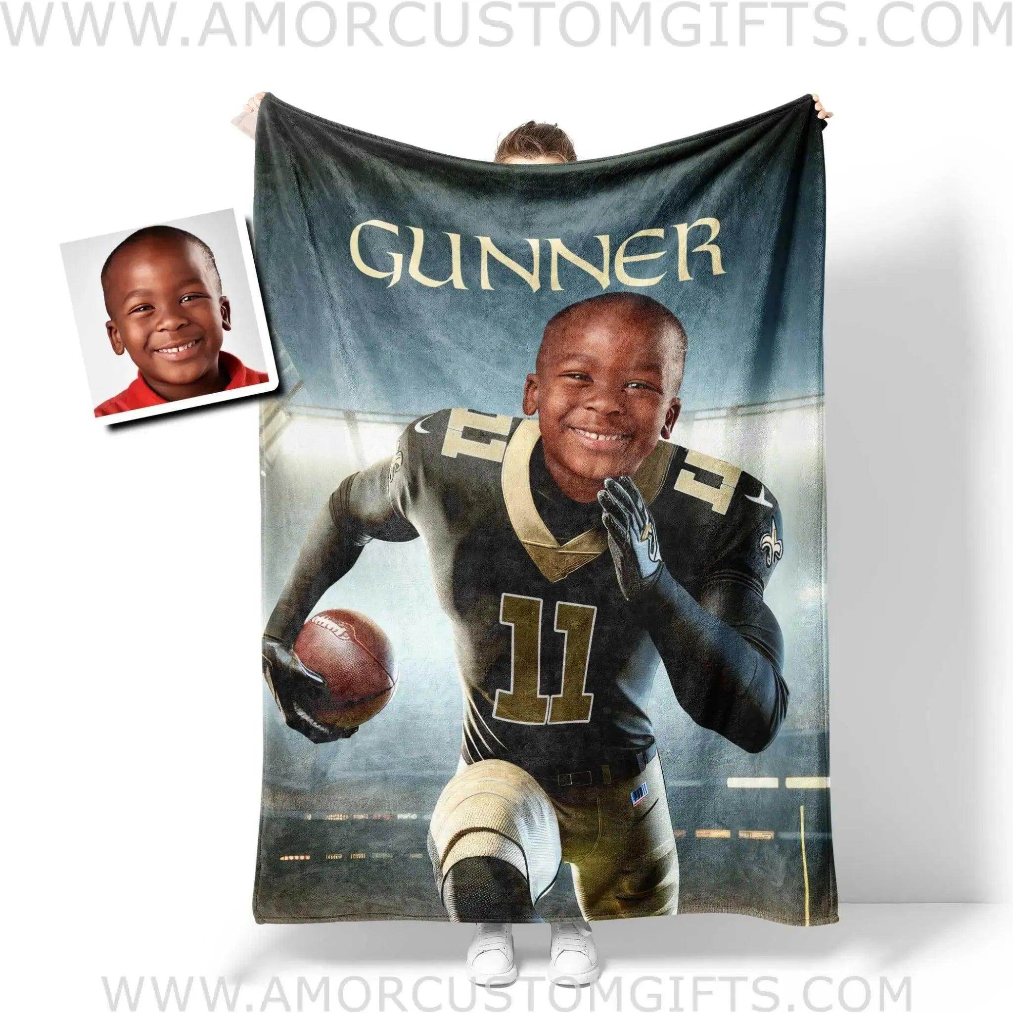 Personalized New Orleans Football Boy Saints Photo Blanket Amor Custom Gifts
