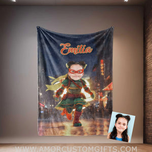 Blankets Personalized Ninja Girl Blanket | Customized Mutant Turtle Girl Photo Blanket
