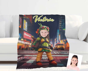 Blankets Personalized Ninja Girl Cosplay Blanket | Customized Mutant Turtle Girl Photo Blanket