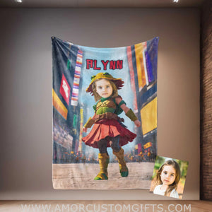 Blankets Personalized Ninja Girl Cosplay Turtle Hat NY Time Square Blanket | Customized Mutant Turtle Girl Photo Blanket