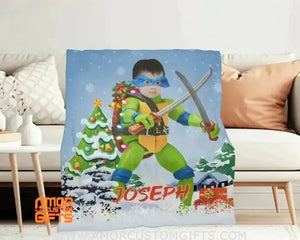 Blankets Personalized Ninja Turtles Xmas Blanket | Custom Face & Name Blanket For Boys