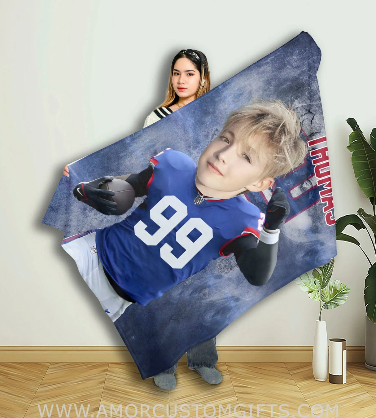 Blankets Personalized NY Football Boy Giants Blanket | Custom Football Boys Blanket