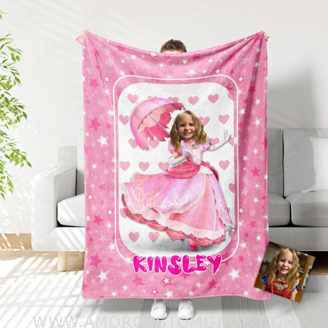 Blankets Personalized Pink Princess Blanket | Custom Name & Face Girl Princess Blanket