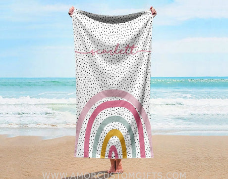 Towels Personalized Rainbow Beach Towel, Custom Name Pool Towel Beach Towel, Dot Pattern Beach Towel, Vacation Gift