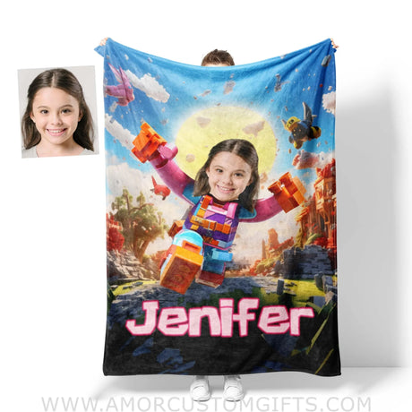 Blankets Personalized Rolox Pink Girl Running Blanket | Custom Name & Face Girl Blanket