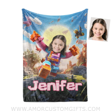 Blankets Personalized Rolox Pink Girl Running Blanket | Custom Name & Face Girl Blanket