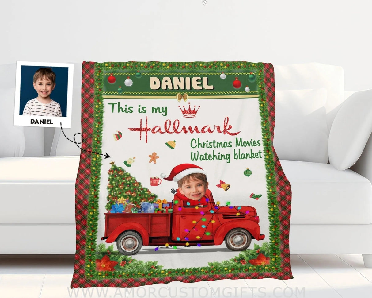 Blankets Personalized Santa Red Truck Xmas Blanket | Custom Face & Name Christmas Blanket For Boys