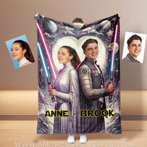 Blankets Personalized Sci-fi Saga Galaxy War Couple Blanket | Custom Face & Name Couple Blanket