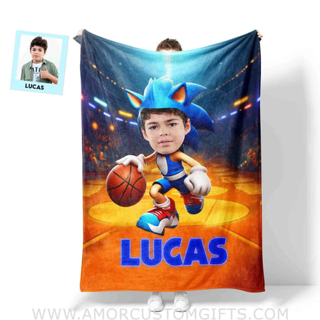 Blankets Personalized Sonic The Hedgehog Basketball Blanket | Custom Name & Face Boy Blanket