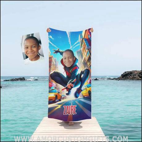 Towels Personalized Spider Boy Afro Black Spider Beach Towel | Customized Superhero Theme Pool Towel