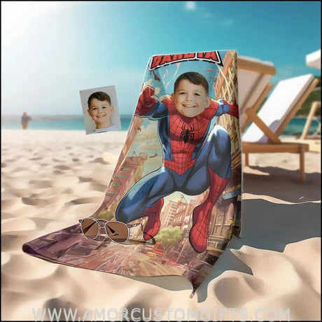 Towels Personalized Spider Boy In Daylight CIty Beach Towel