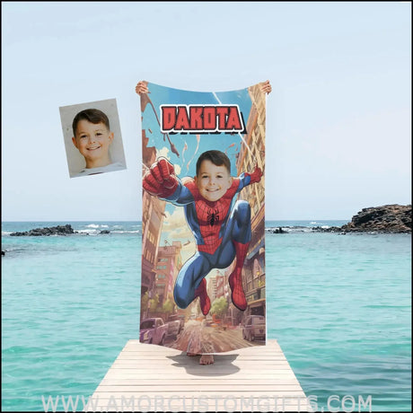Towels Personalized Spider Boy In Daylight CIty Beach Towel