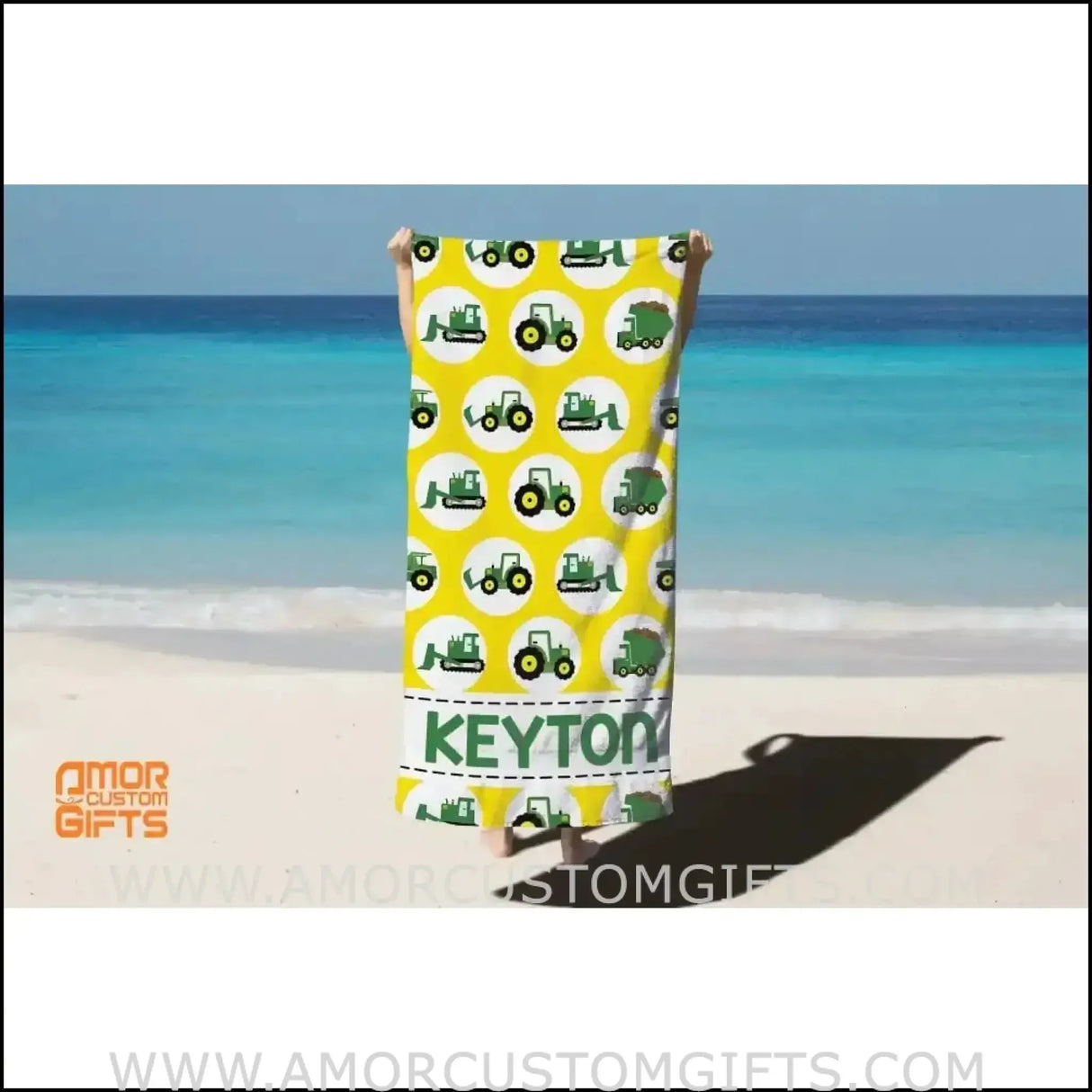 Towels Personalized Summer Boy Green Truck Beach Towel