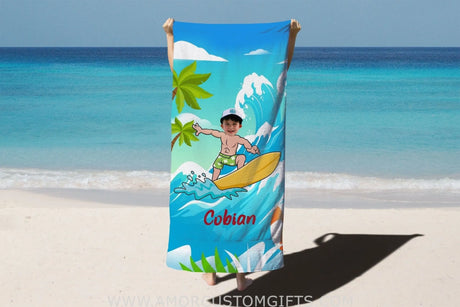 Towels Personalized Summer Boy Surfing Towel,  Custom Beach Towel