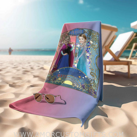 Towels Personalized Summer Fairy Tales Elsa Princess Two Sisters Beach Towel