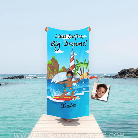 Towels Personalized Summer Little Surfers Big Dreams Boy Surfing Beach Towel