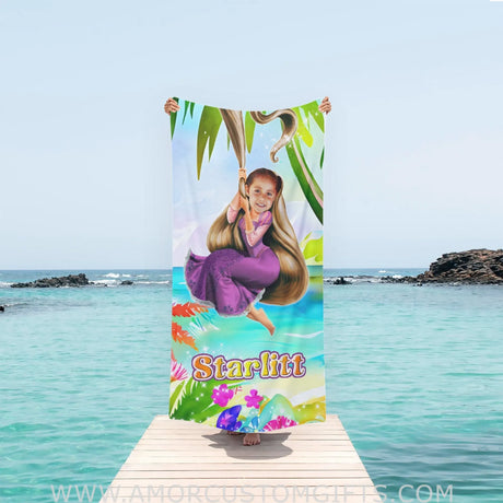 Towels Personalized Summer Rapunzel Princess On Beach Towel