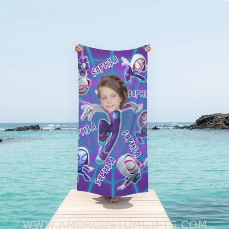 Towels Personalized Summer Superhero Girl Spider Gwen Beach Towel