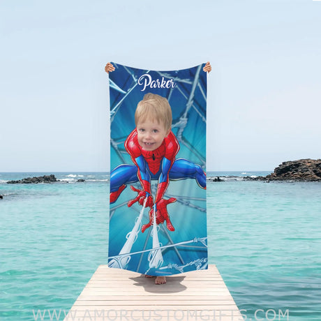 Towels Personalized Summer Superhero Spider Boy Spins Silk Beach Towel