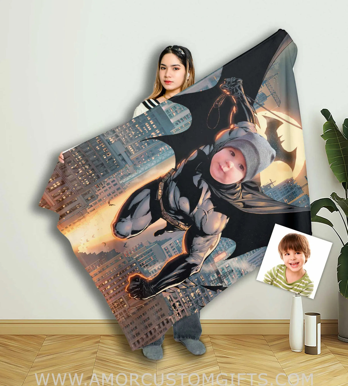 Blankets Personalized Superhero Bat Boy 9 Blanket | Custom Face & Name Blanket For Boys