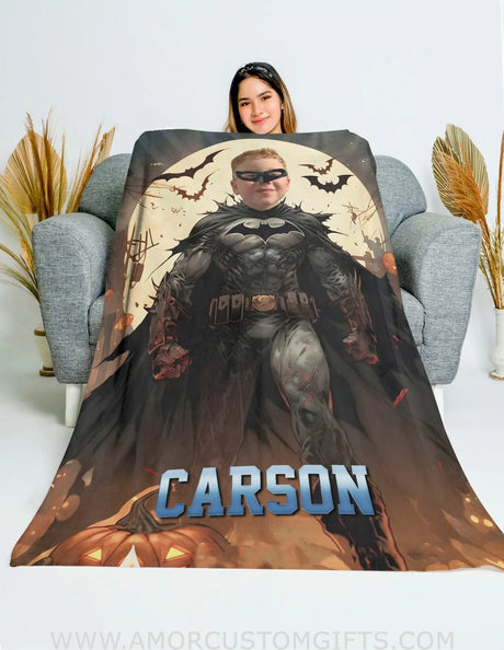 Blankets Personalized Superhero Bat Boy Halloween Blanket | Custom Superhero Boy Blanket