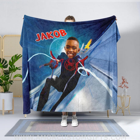 Blankets Personalized Superhero Black Spider 3 Blanket | Custom Superhero Boy Blanket