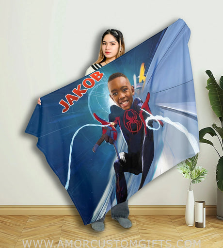 Blankets Personalized Superhero Black Spider 3 Blanket | Custom Superhero Boy Blanket